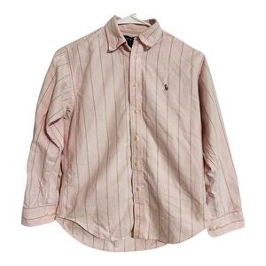 RALPH LAUREN Boy - Girl Pink White Blue Striped Button-Down Shirt Size 12